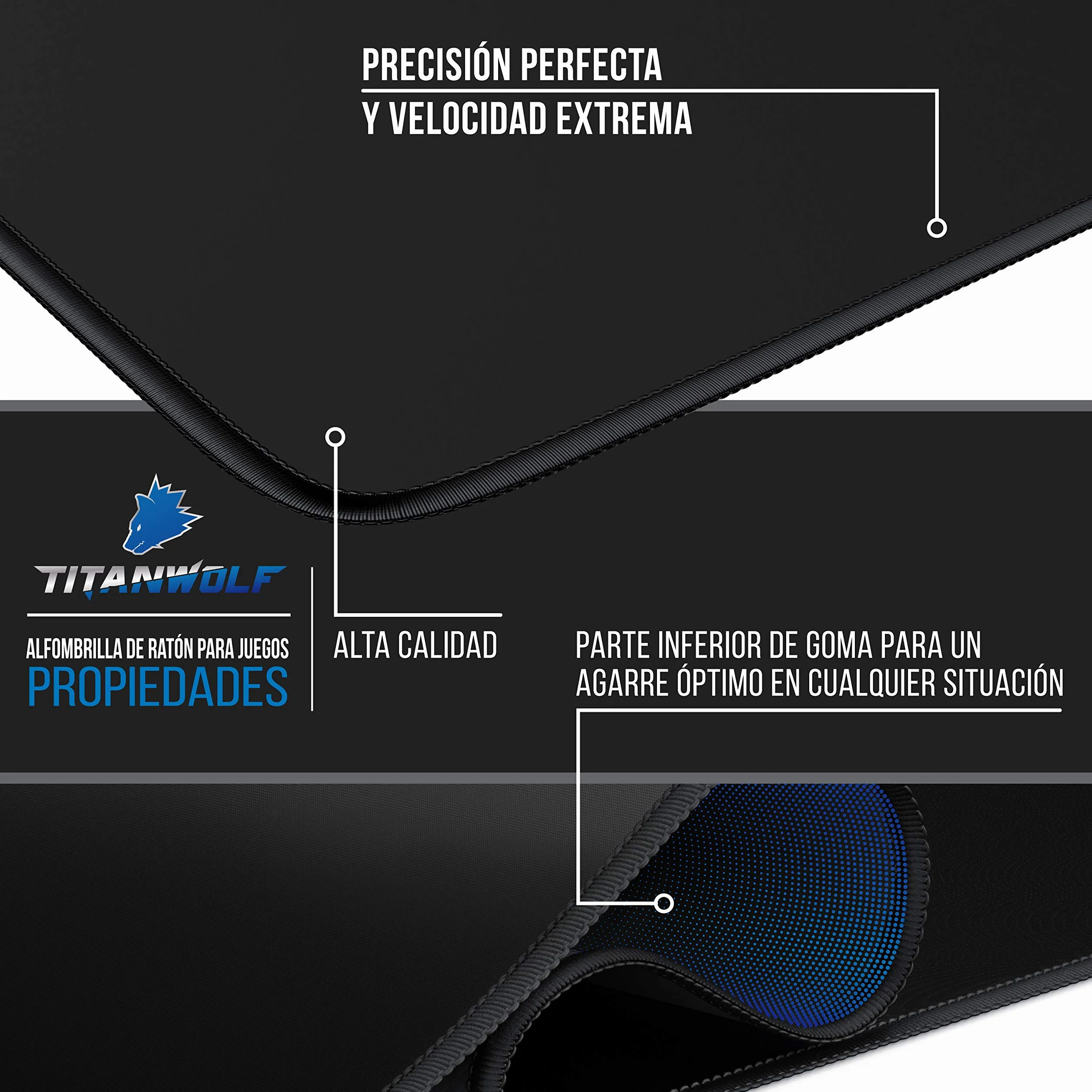 TITANWOLF - Alfombrilla de Ratón de Gran Tamaño 1200x600mm - Mouse Pad Gaming XXXL – Motivo Total Black - Precisión y Velocidad en Juegos - Antideslizante - Superficie de tejido - Para Ratón y Teclado