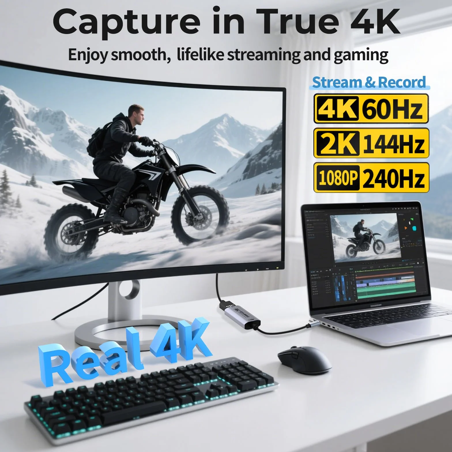 Guermok Tarjeta de Captura HDMI 4K@60FPS, 1080P@240FPS USB 3.0 HDMI a USB A/C para Streaming, Compatible con Pad, Switch 2/1, PS, Quest 3, Mac OS, Windows, Zoom, OBS, Cámara