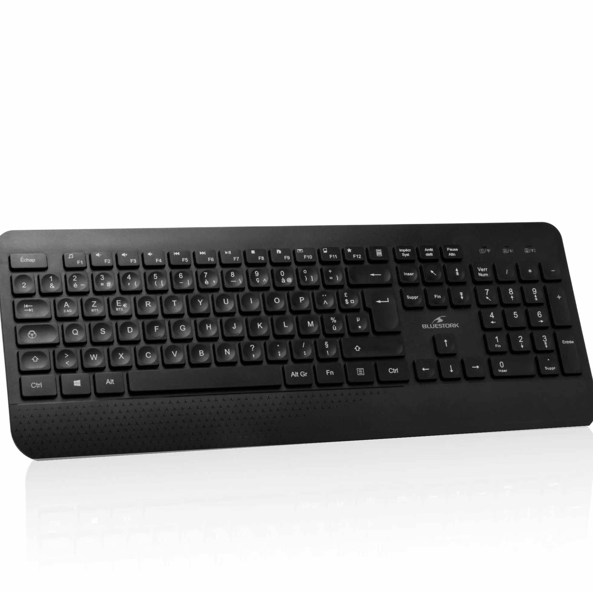 Bluestork KB Office R2 - Teclado inalámbrico, Dos Conexiones BT / 2,4 GHz, Teclado Bluetooth PC, Recargable USB-C, 70 h autonomía, silenciador - Windows/Tablets/Móviles - Disposición AZERTY Francesa
