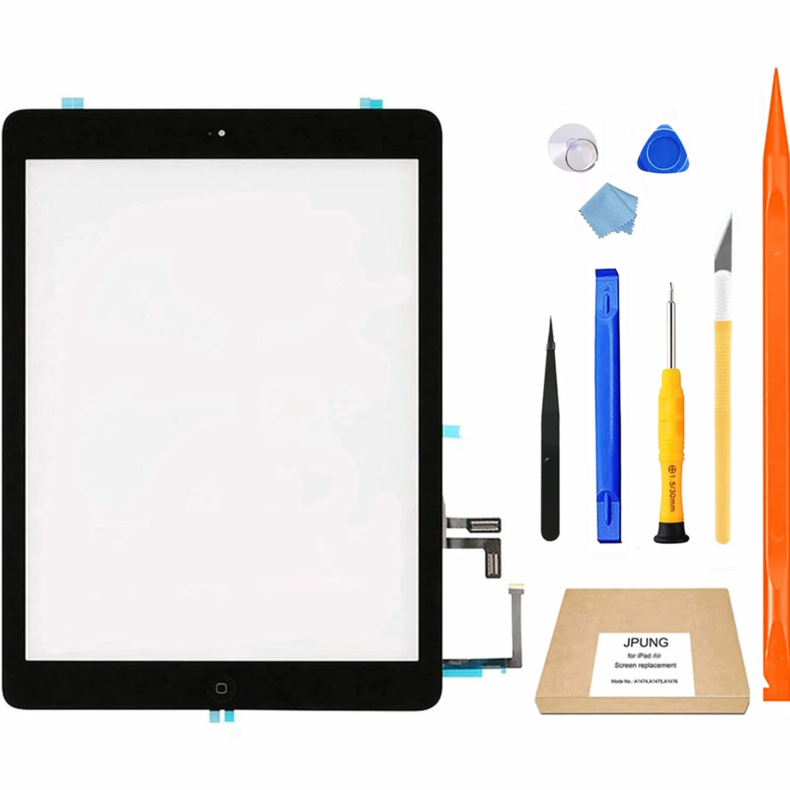Pantalla táctil de repuesto para iPad Air digitalizador de 1ª generación, solo para A1474 A1475 A1476, con botón de inicio, kit de reparación completo, soporte para cámara