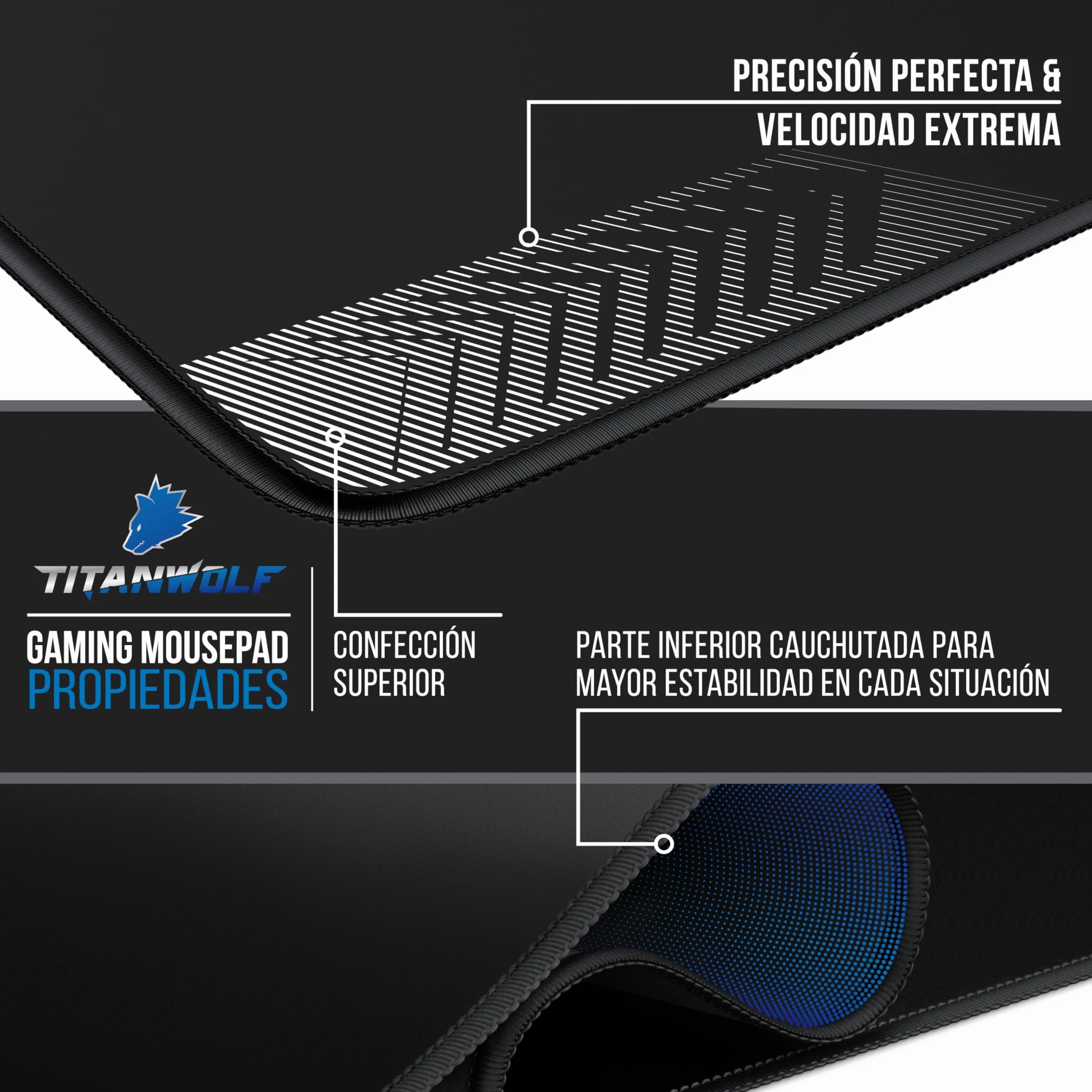 TITANWOLF – Alfombrilla Gaming XXL para ratón 900x500 – Mouse Pad - Precisión y Velocidad - Parte Inferior de Goma para una sujeción Estable - Antideslizante, Resistente al Agua – Motivo Negro