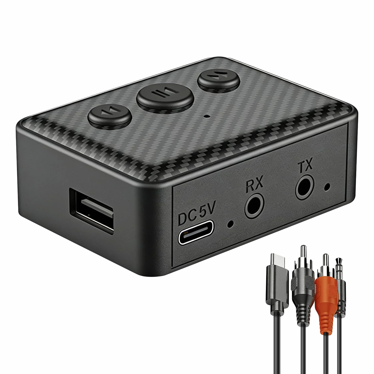 Adaptador Audio Bluetooth 6.0 Transmisor & Receptor 2-en-1,Bluetooth Adapter Receiver Transmitter,para Coche,TV,Altavoces & Cadena de Música con RCA,Cables AUX 3.5mm & RCA,Reproducción USB