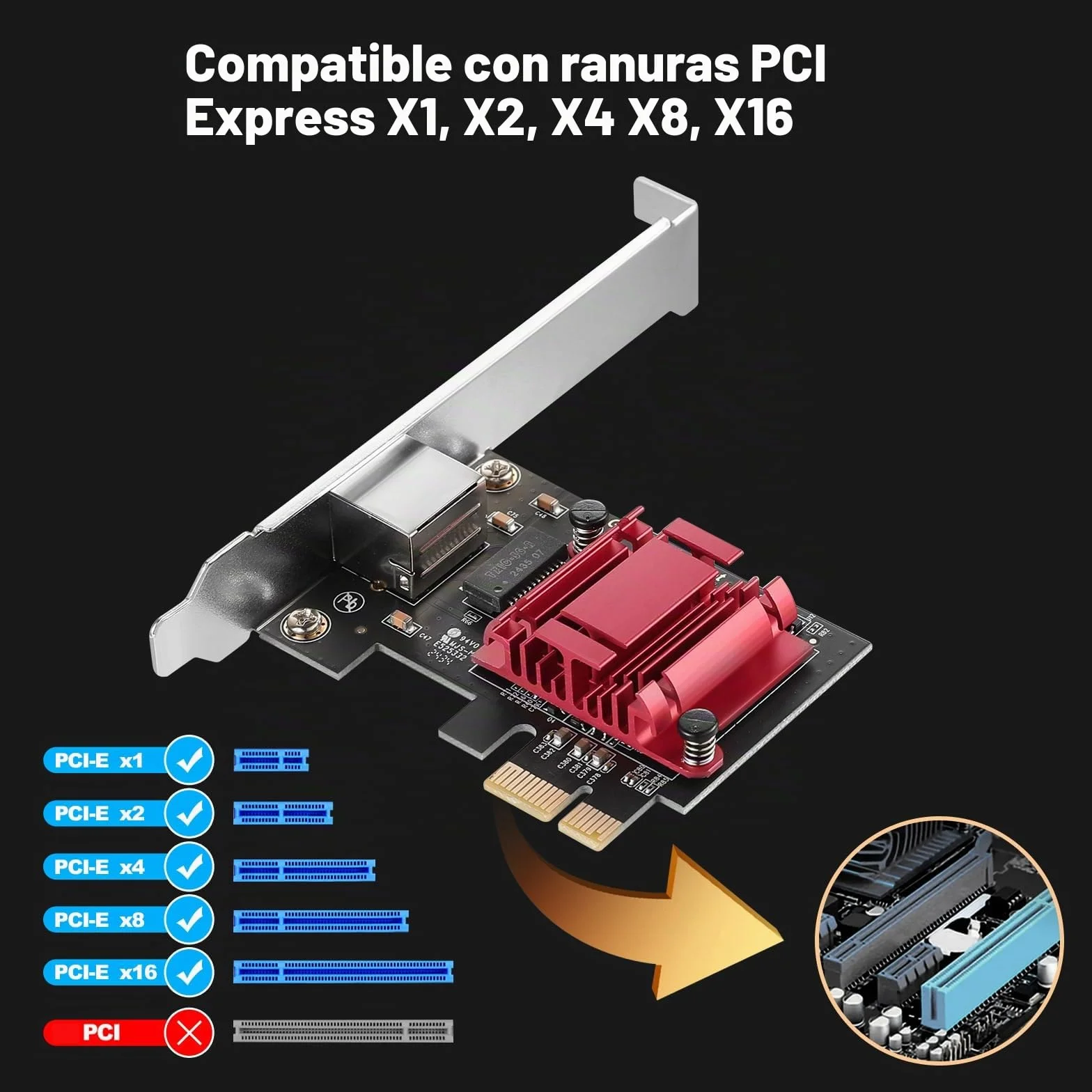 Adaptador de red PCIe 5G RTL8126 5000/2500/1000/100Mbps PCI Express 3.1 Gigabit Ethernet tarjeta RJ45 controlador LAN compatible con PXE para Windows/Linux con perfil bajo