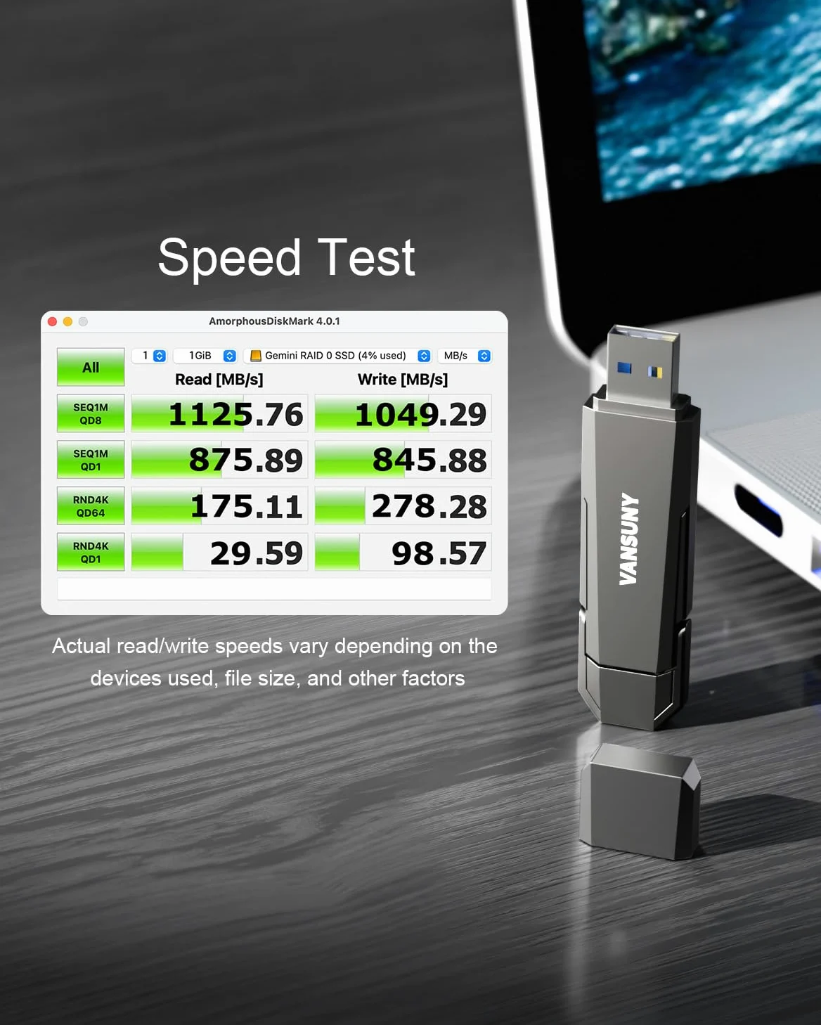 Vansuny Pendrive USB C 512GB SSD Externo Velocidad hasta 1000 MB/s Memoria Externa USB 3.2 con Puertos Duales (USB-C + USB-A) para iPhone 15/ Mac/PC/Smartphone/Consola y Más