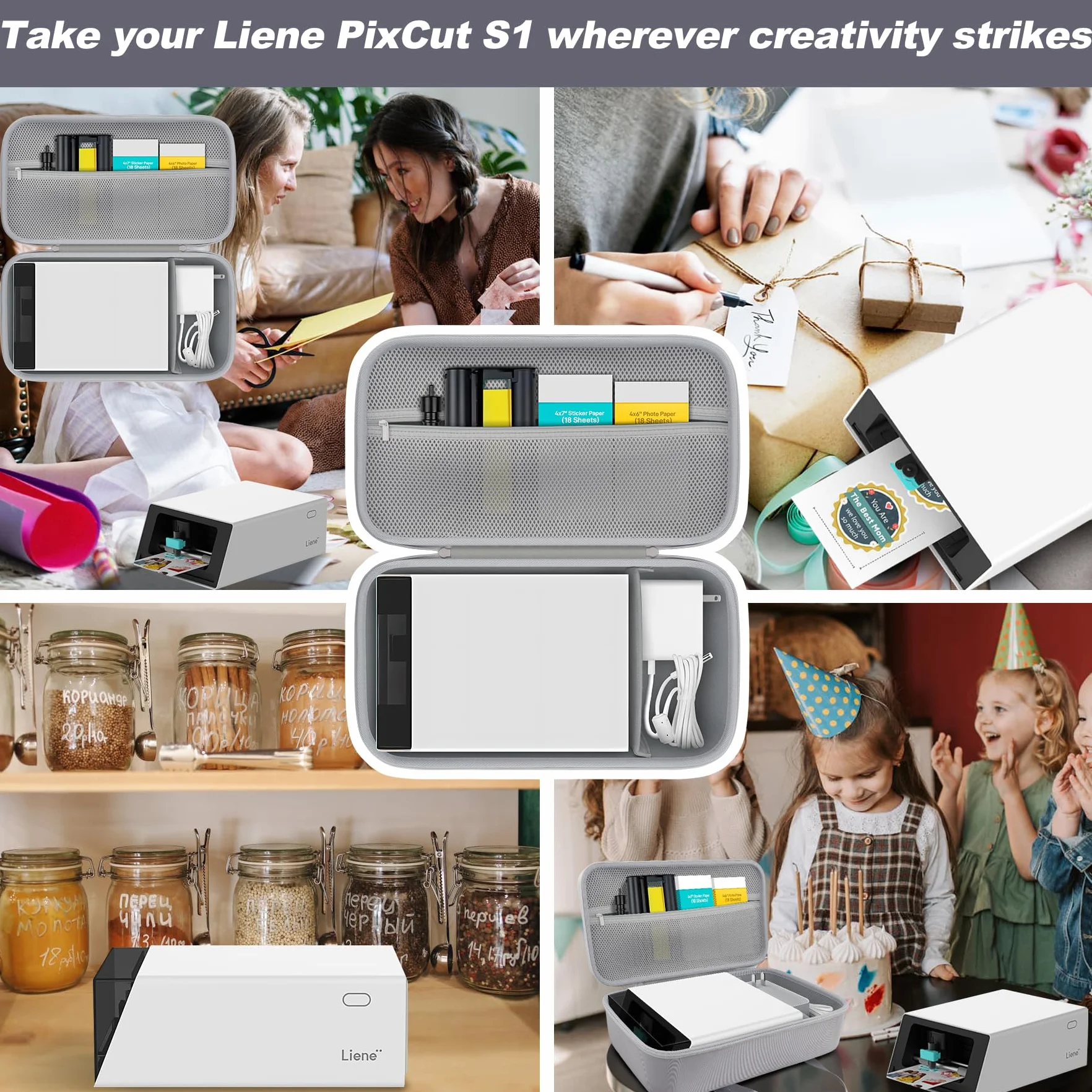 Khanka para Liene PixCut S1|Impresora fotográfica todo en uno,impresora de pegatinas y cortadora Estuche Rígido de Almacenamiento,Bolsa Transporte con Bolsillo para Accesorios PixCut S1,Solo Estuche