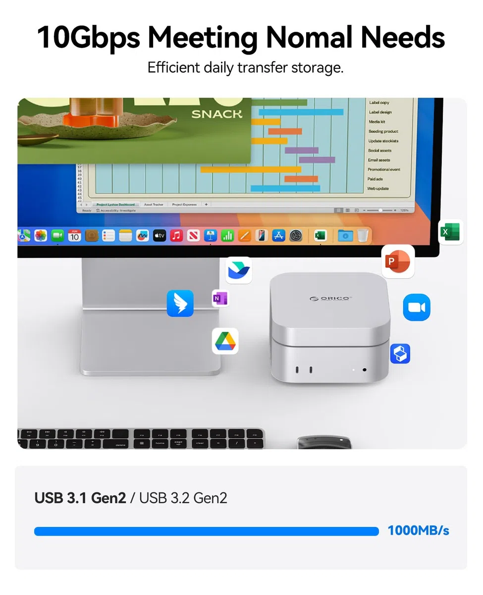 ORICO Minimate Mac mini M4 SSD 6 TB de almacenamiento, SSD externa, SSD NVMe externa (No intercambiable) Compatibilidad con Mac mini M4 (10Gbps), USB 3.2 Gen 2 * 2 (20Gbps) Plug-and-Play – Plata