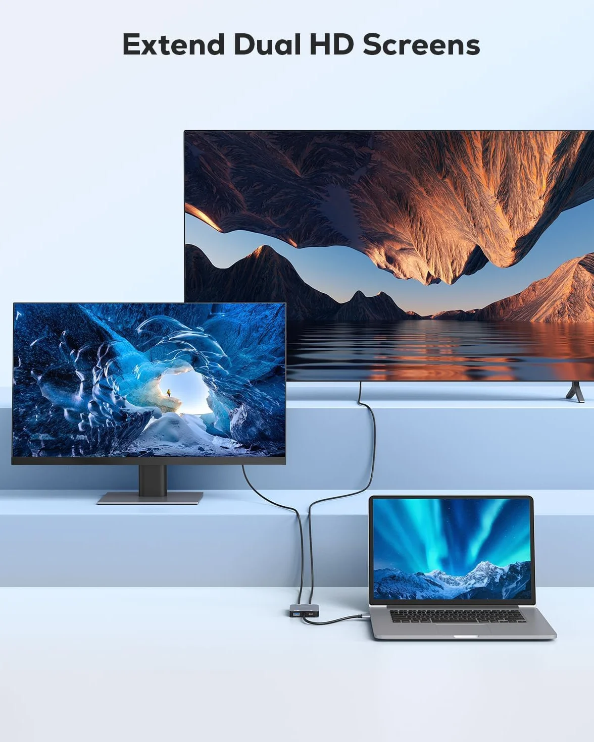 ABLEWE Adaptador USB 3.0 a Dual HDMI con Puerto USB 3.0, HDMI a USB, Audio y vídeo, Cable convertidor de gráficos para Ordenador portátil, Monitor de Escritorio, TV, Compatible con Mac OS, Windows