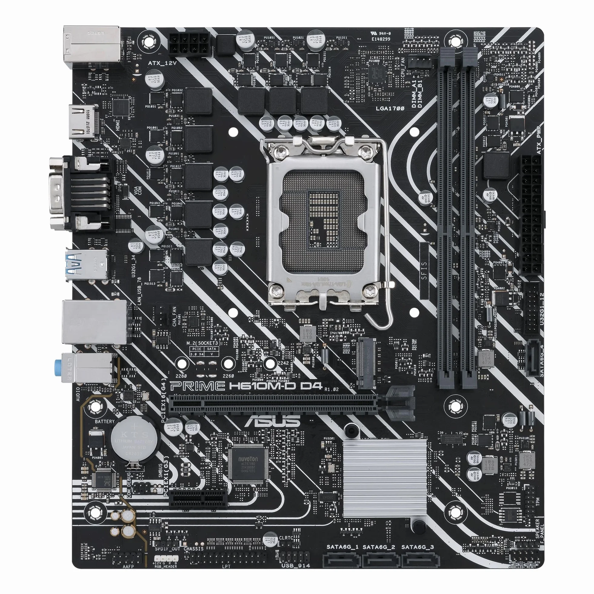 ASUS Prime H610M-D D4 - Placa Base mATX Intel H610 LGA 1700 (RAM DDR4, PCIe 4.0, M.2, Ethernet de 1 GB Realtek, HDMI, D-Sub, USB 3.2 Gen. 1, SATA 6 Gbps, Puerto COM, Conectores LPT y RGB)