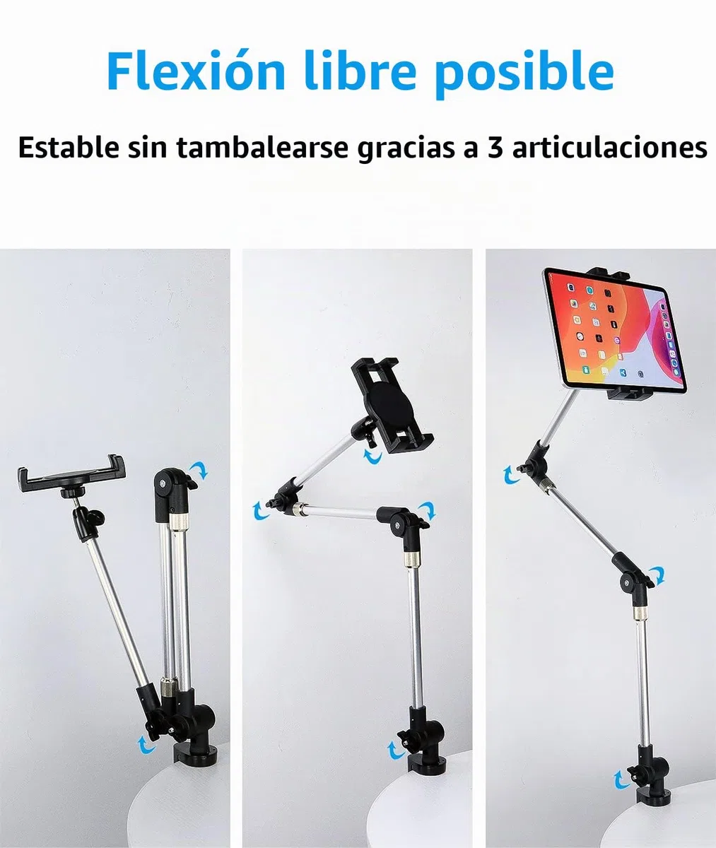 Soporte de Tableta de Brazo Largo Metal, Ajustable para Cama, Escritorio, Cocina, Porta Aluminio Plegable para iPad Pro Air Mini, Galaxy, Switch, iPhone 4-12.9"