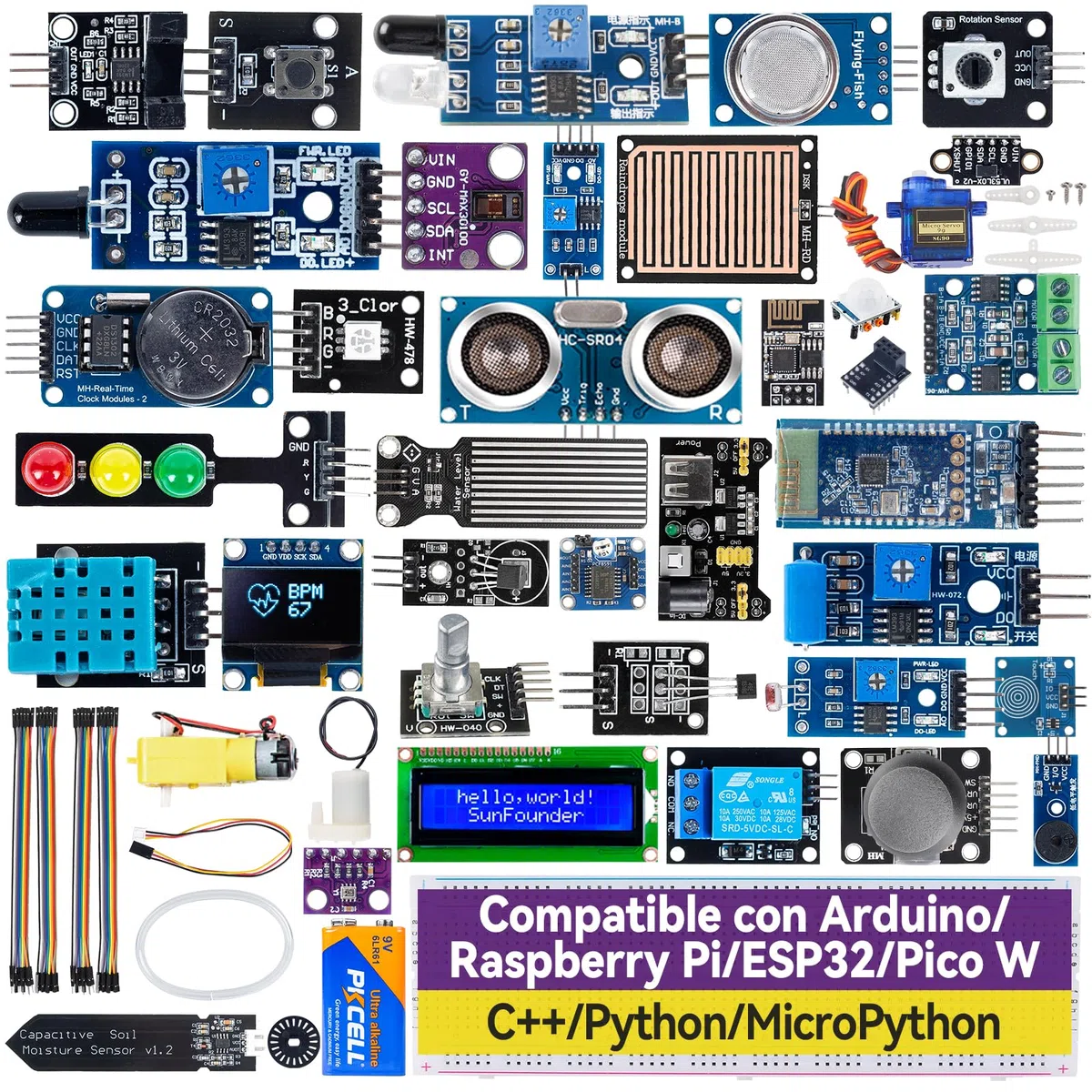 SunFounder Kit de Sensor Universal para Arduino Mega R3 R4 WiFi Nano Raspberry Pi 5 4B 3B+ Zero 2 W Pico W ESP32