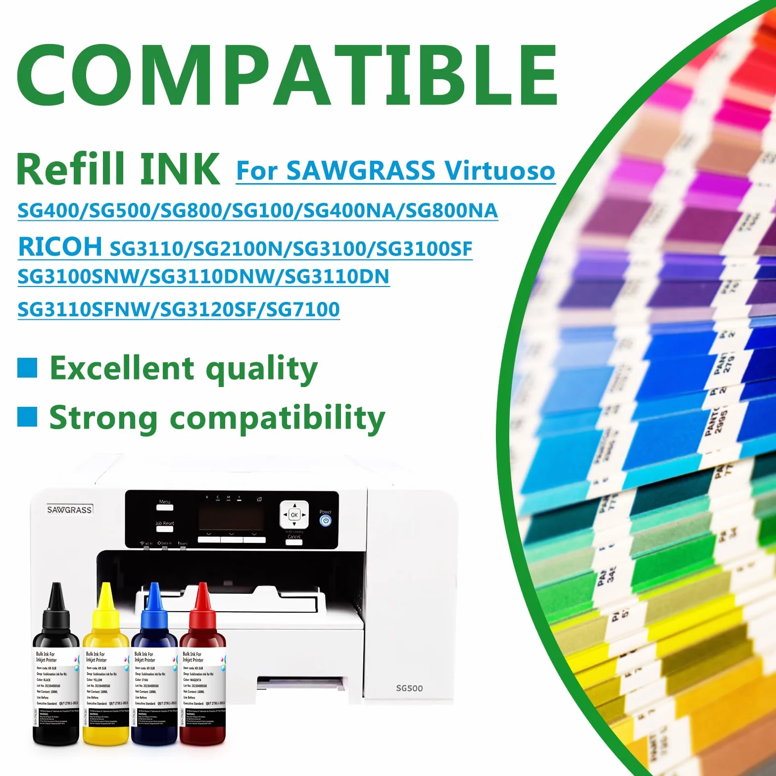Sublimation Refill Bottle 100 ml Pack of 4 for Sawgrass Virtuoso SG400 SG500 SG800 SG1000 SG400NA SG800NA RICOH SG3110 SG2100N SG3100 SG3100SF