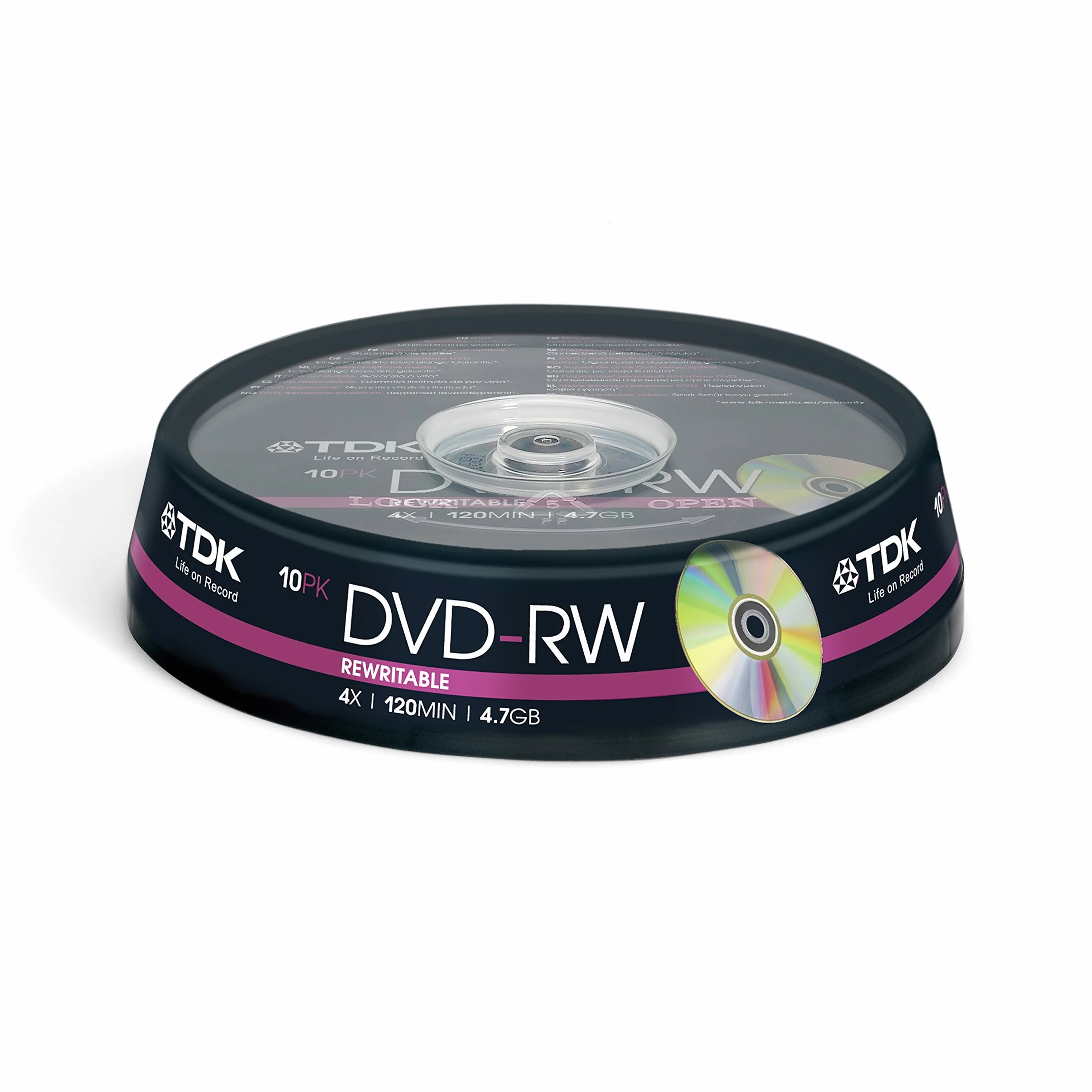TDK DVD-RW 4.7GB 4X 10PK - Spindle 10 DVD-RW