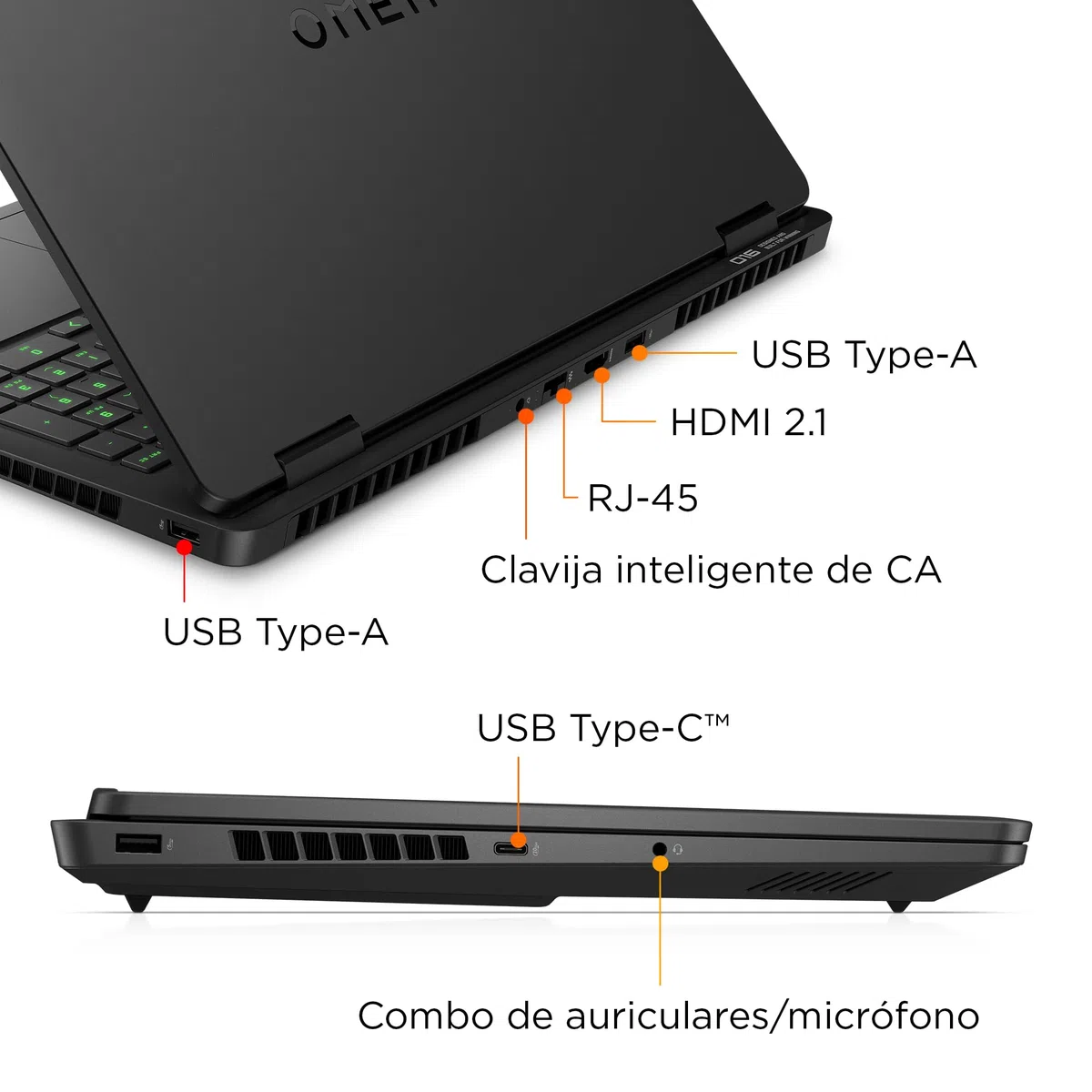 HP OMEN 16-am0035ns - Ordenador portátil Gaming 16" 2K (Intel Core i9-14900HX, 32GB RAM, 1TB SSD, NVIDIA Geforce RTX 5070, FreeDos) Negro - Teclado QWERTY Español