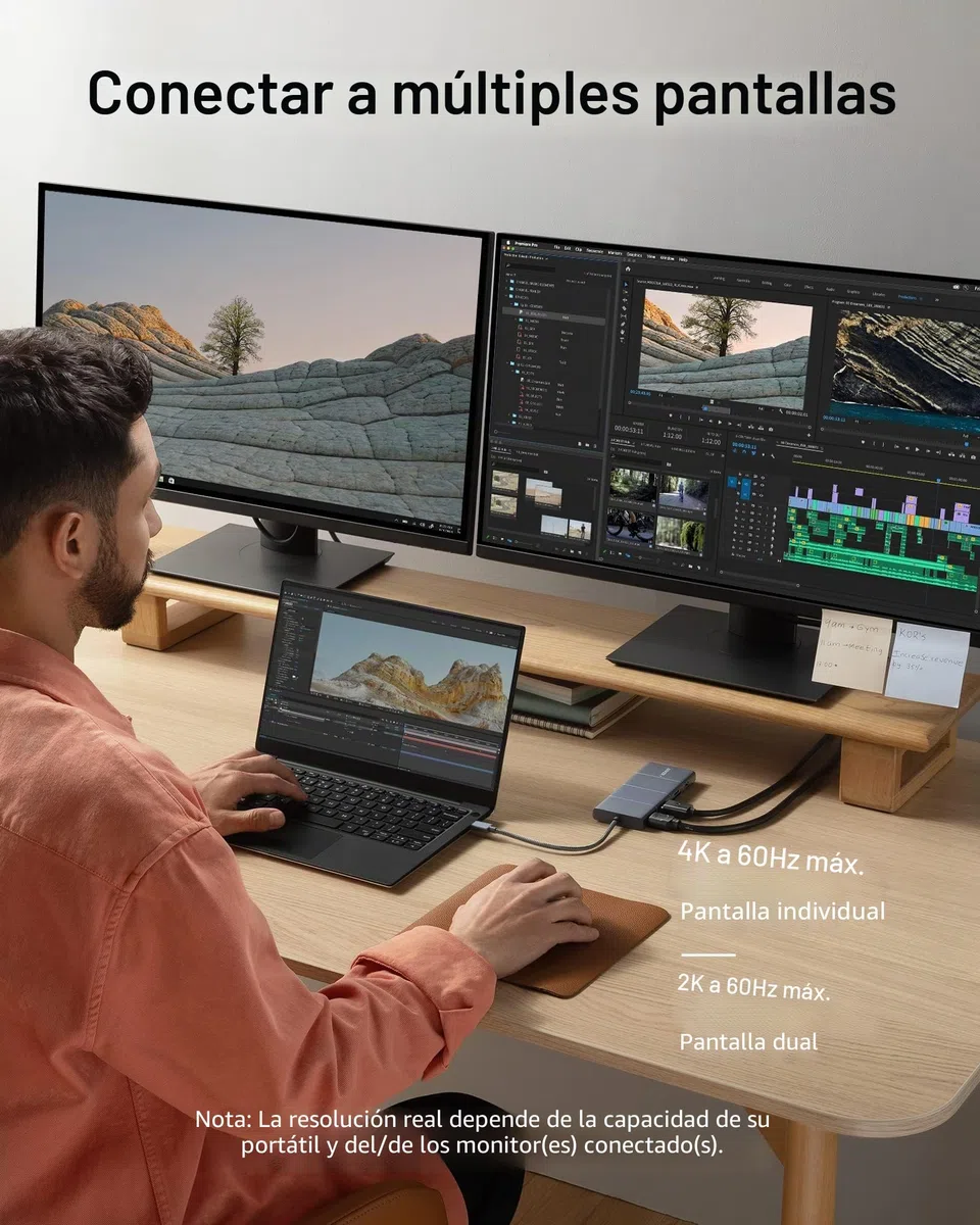 Anker 565Hub USBC11en 1,Docking station,puertos de USB-C y USB-A de10 Gbps,HDMI 4Ky DisplayPort, suministro de energía de100W,2 puertos de datos USB 2.0,Ethernet,AUX,microSD y ranuras para tarjetas SD