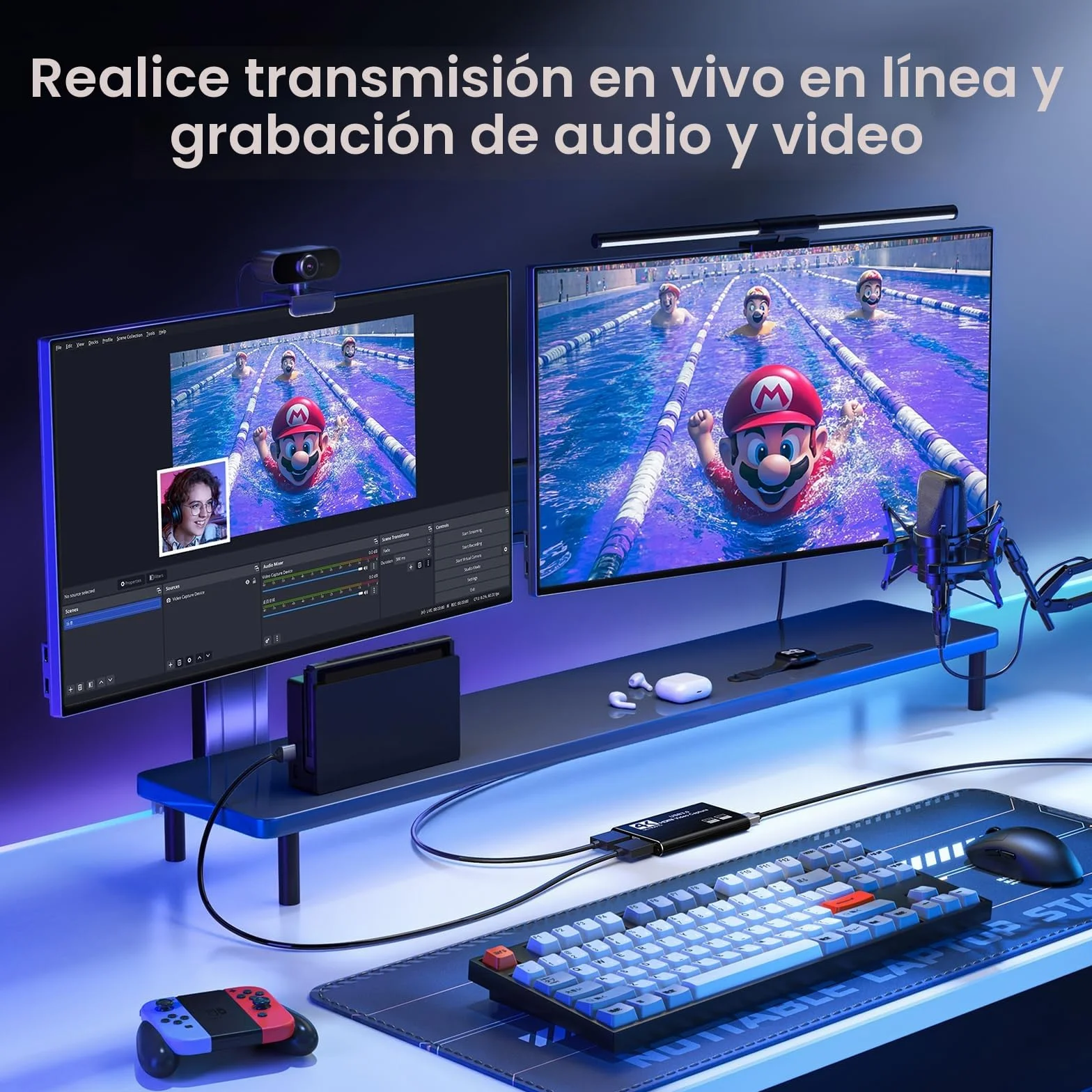XIIXMASK capturadora de Video, capturadora Audio y Video, Tarjeta de Captura USB 3.0 4K HDMI Loop-out, 1080P 60FPS/2K 30FPS Captura de Videojuegos para PS5/Switch/cámara/PC/OBS（Negro）