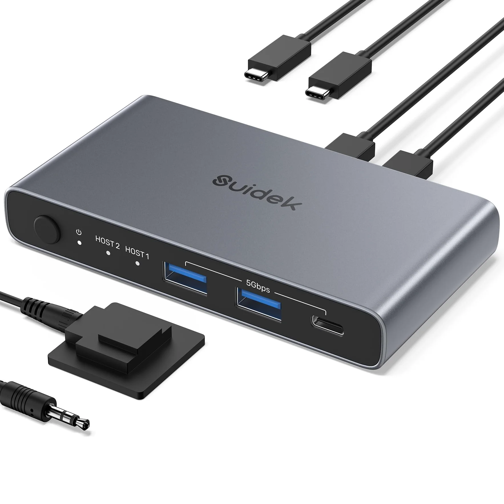 USB-C KVM Switch para 2 Ordenadores y 1 Monitor (4K@60Hz), Conmutador KVM con 2 Puertos USB A y 1 Puerto USB C, para Compartir 1 Monitor/Teclado/Ratón entre 2 Consolas u Ordenadores, Carga PD 100W