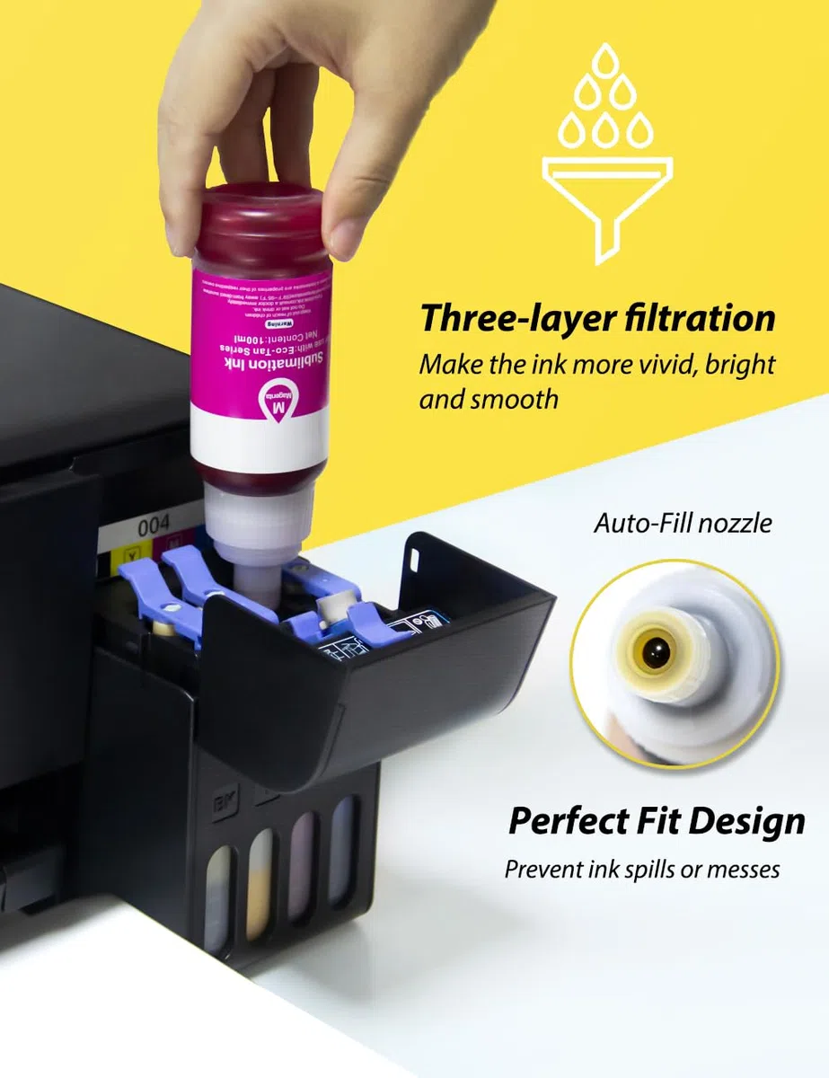 Tinta de sublimación sin jeringas para Epson EcoTank ET-4800 ET-2850 ET-2800 ET-2803 ET-2720 ET-3850 ET-2760 ET-3830 ET-4700 ET-2750 ET-4760 850 Es. T-5800 ET-15000 (400ML/ICC libre)