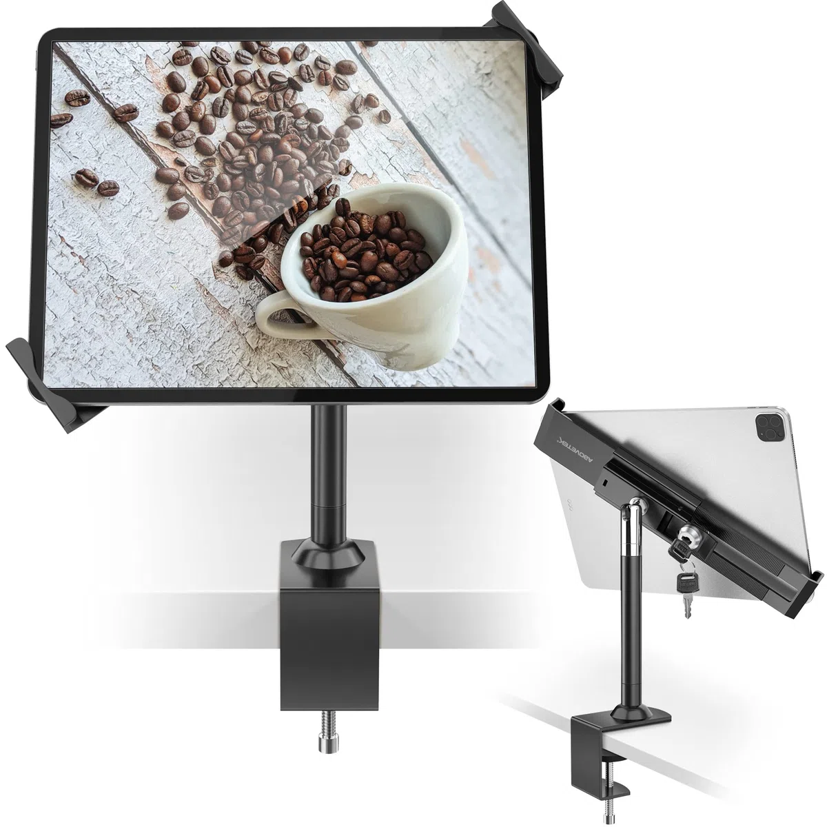 AboveTEK Bloqueo Antirrobo Soporte para Tablet - 360/320 POS Swivel - Bloqueo de Seguridad para Tablet, Soporte de Mesa con Abrazadera para iPad de 7 a 11 Pulgadas Fire Microsoft Galaxy Tab Google