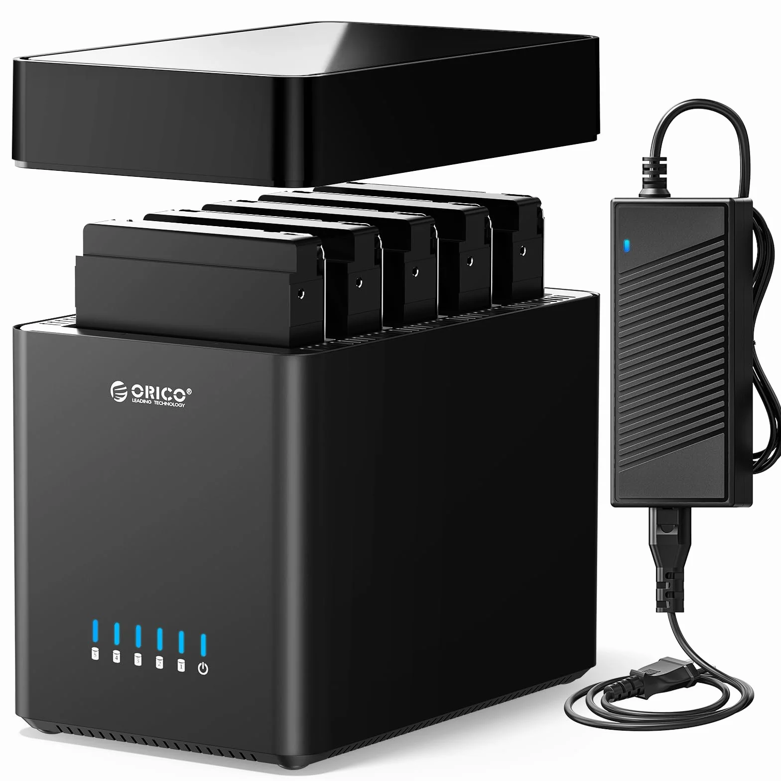 ORICO 5 Bahias Docking Station Type C Carcasa magnética de Disco Duro de 3,5" para el Disco Duro Externo SATA SATA3.0 5x18TB con Adaptador 12V6.5A Compatible con Windows/Mac