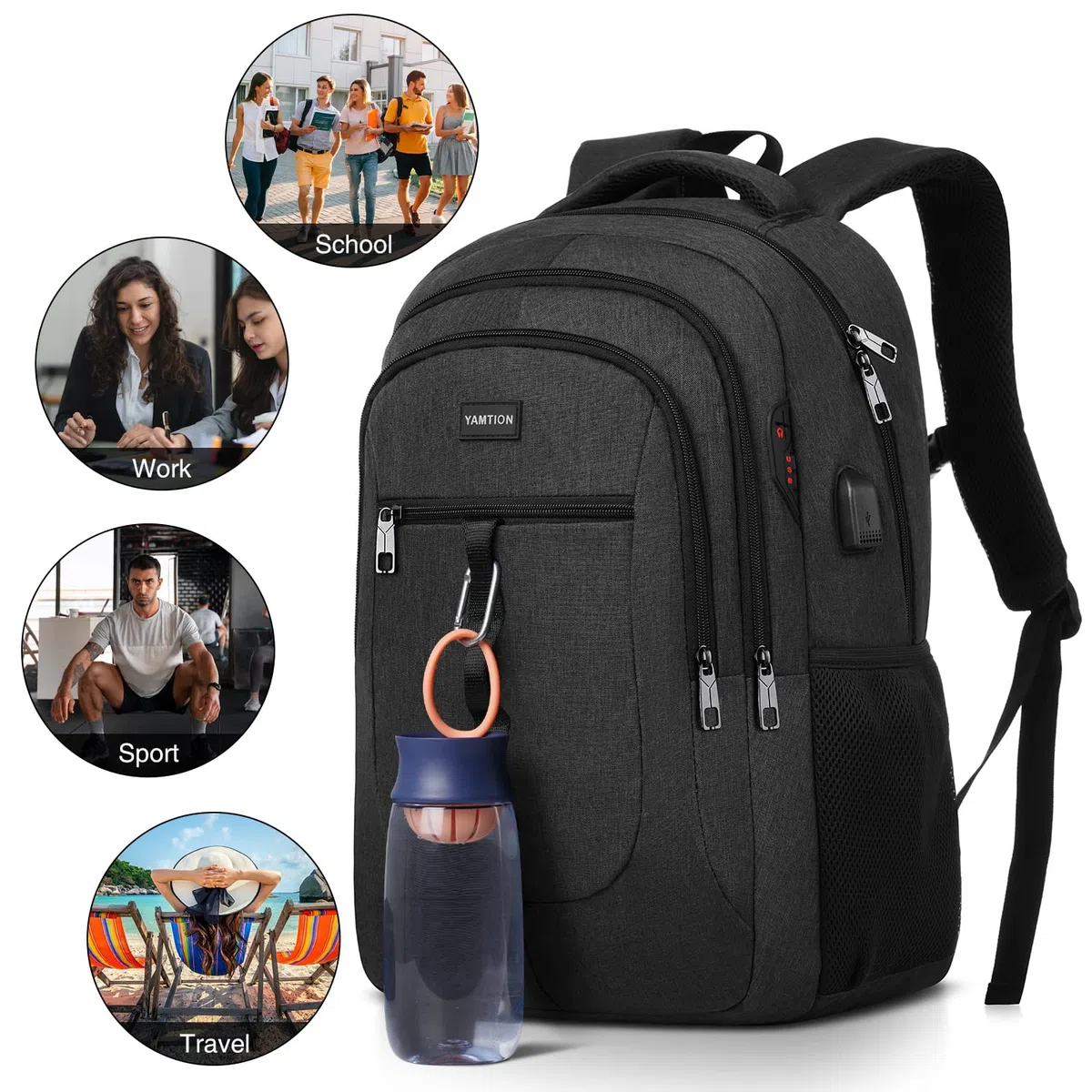 YAMTION Mochila Escolar,18.4 Pulgadas Mochila Hombre y Juvenil Mochila Portatil para Adolescente Estudiante Universidad Instituto Oficina Trabajo