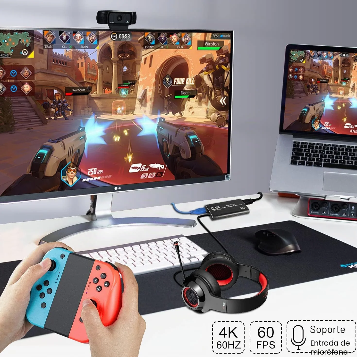 Rybozen Game Capture Tarjeta USB 3.0 Video Card HD 1080P HDMI grabación de vídeo con transmisiones en Directo, Dispositivo de Streaming para Windows Linux OS X System