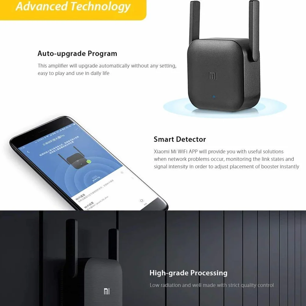 Xiaomi -122 WiFi Amplifier Pro, 2 Antenas Externas, Plug and Play, Router Inalámbrico, Color Negro