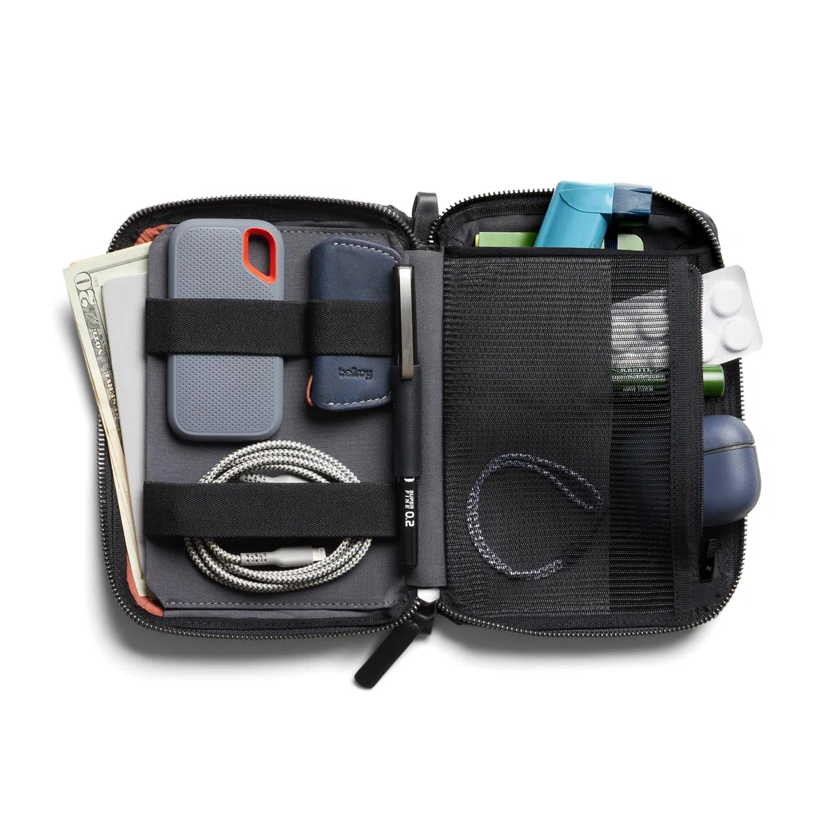 Bellroy Wonder Kit (Bolso Estuche Organizador de Accesorios y de Viaje con organización Interna para Cables, Cargadores, Cuadernos, botiquines médicos y más) - Raven