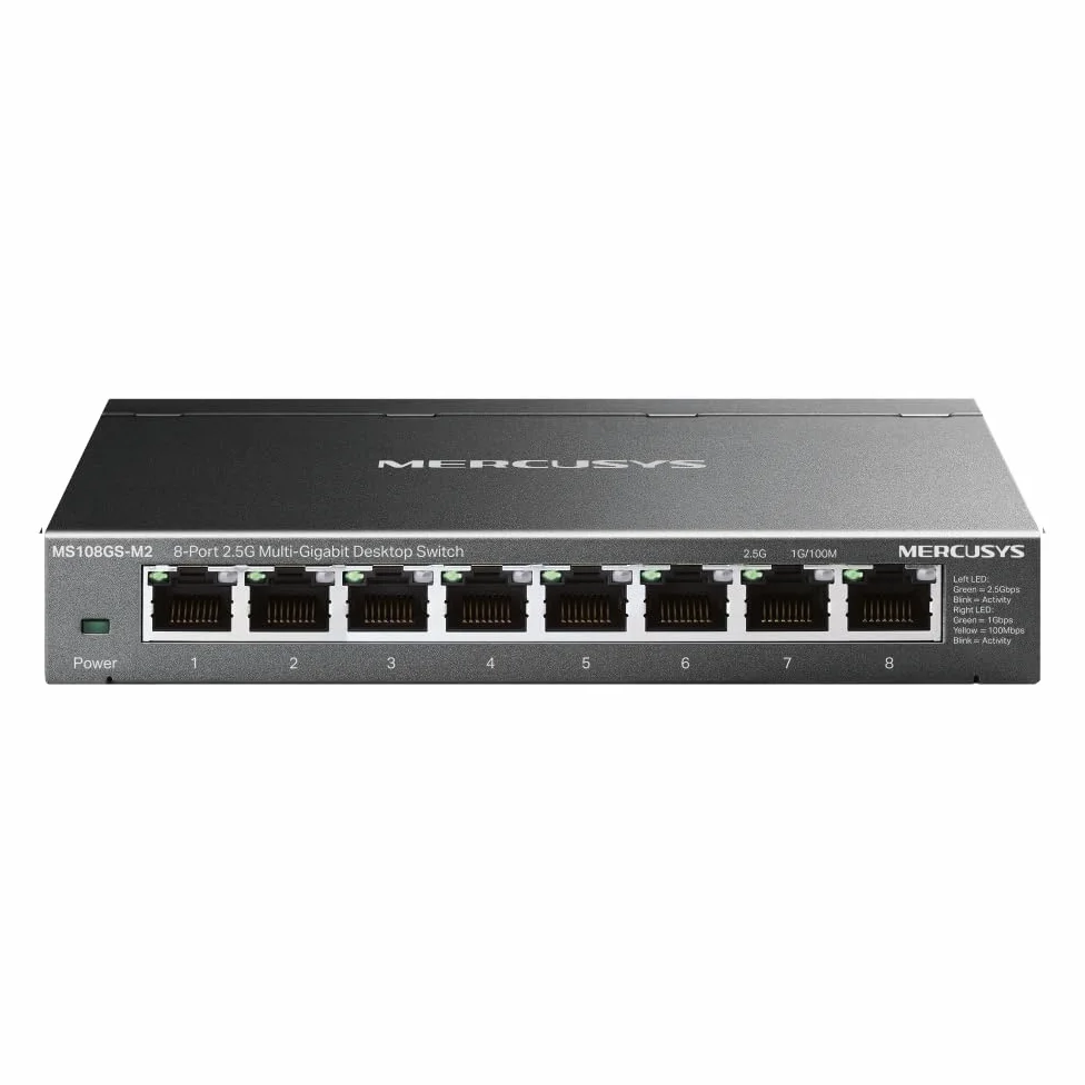 Mercusys MS108GS-M2 Switch 2.5 Gigabit 8 Puertos 2.5 Gbps, Ethernet, RJ45, Caja Metal, Plug and Play, NAS 2.5G, Servidor 2.5G, Ordenador de Juego, Vídeo 4K
