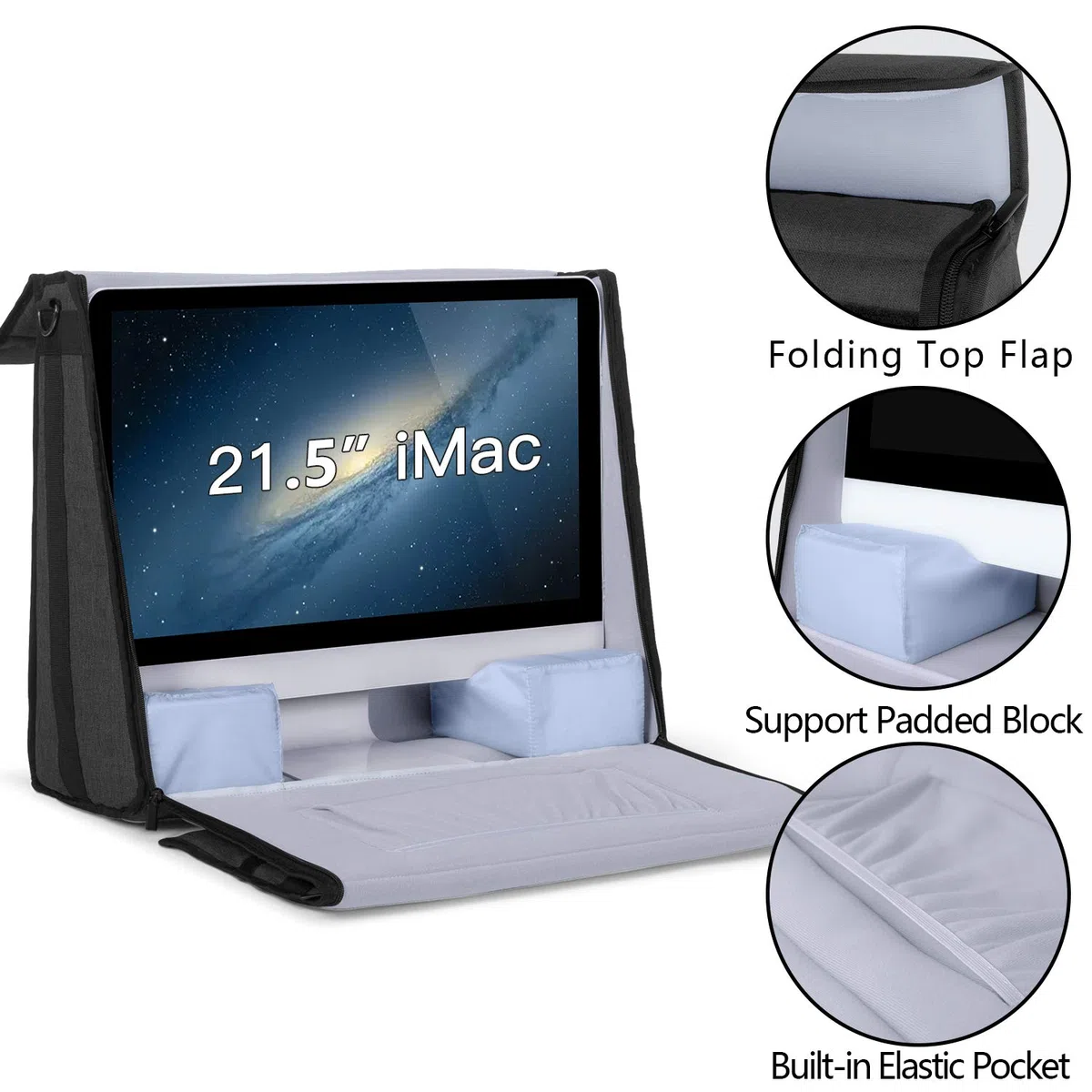 Damero Bolsa para Apple iMac 21.5 Pulgadas, Organizador y Almacenamiento para iMac y Otros Accesorios (Negro)