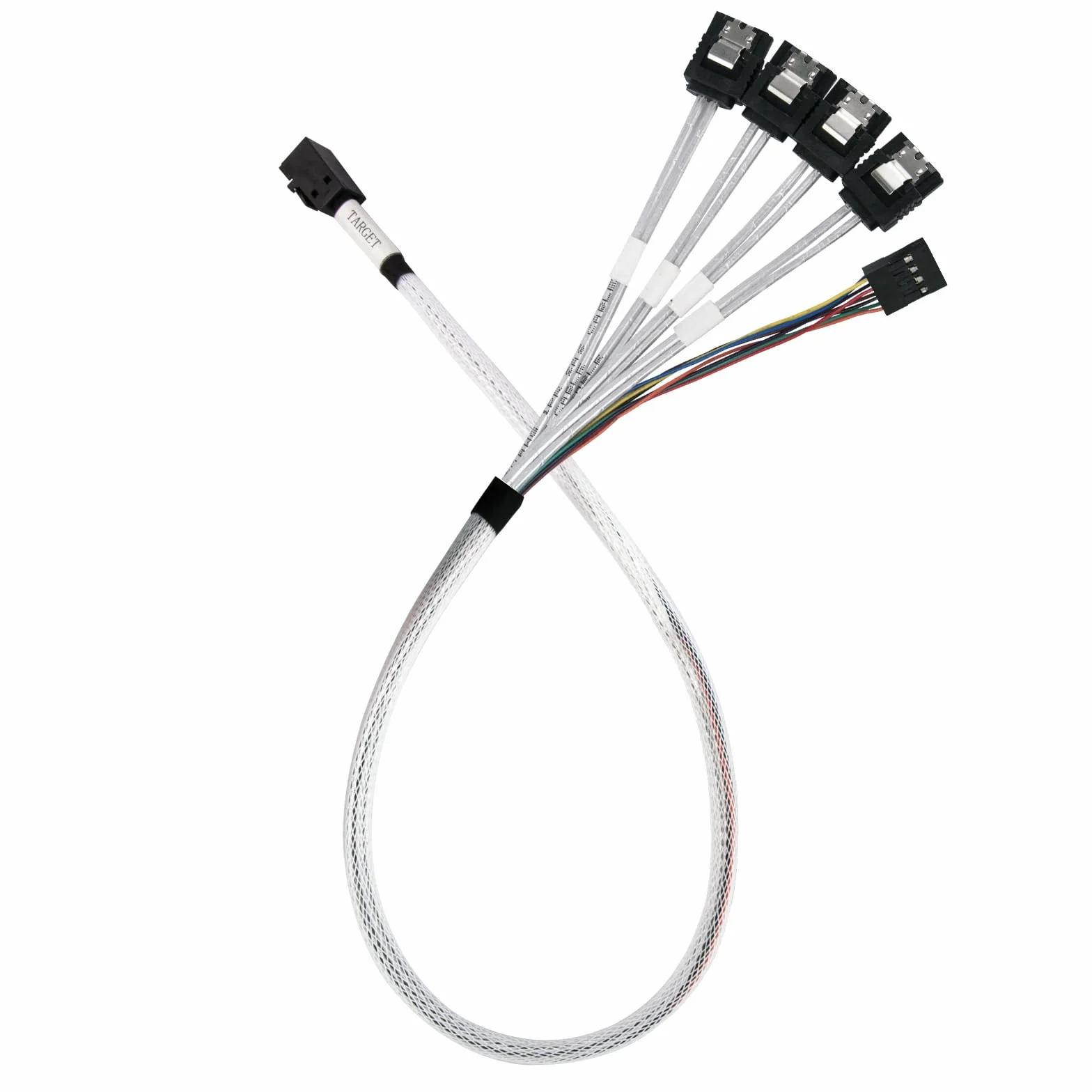SilverStone Technology CPS05-RE: Mini-SAS SFF-8643 de 36 pines (destino) a SATA de 7 pines (host) grueso y apantallado para una salida fiable, SST-CPS05-RE