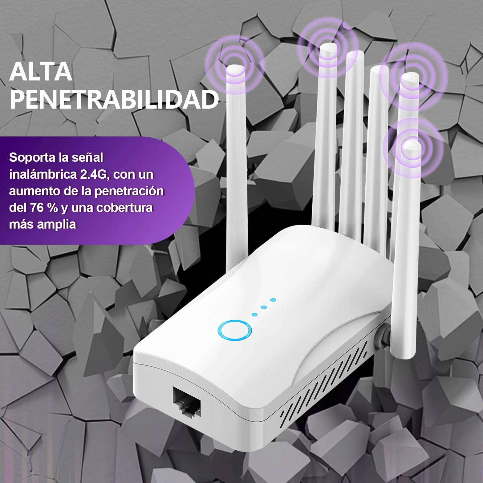 Repetidor WiFi Potente Amplificador señal WiFi, WiFi Extender Largo Alcance 6 Antenas, 1 Puertos LAN, Modos (Repetidor, Ap) Cobertura hasta 3000 pies².para Oficinas Y hogares,Fácil Instalación