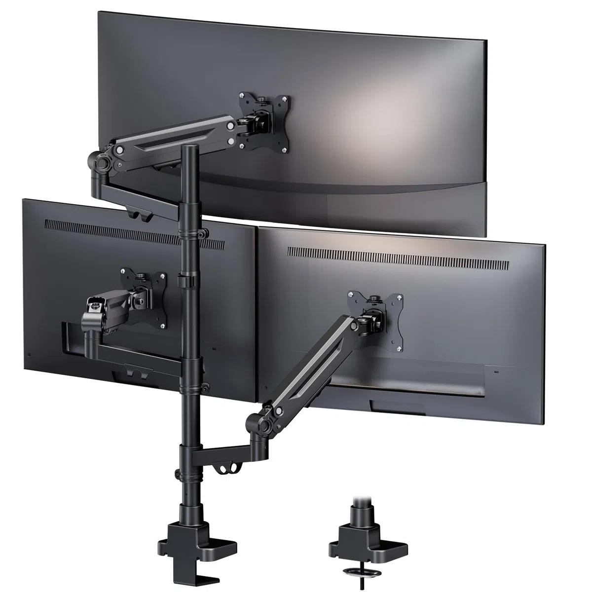 PUTORSEN Soporte para 3 monitores con Pantalla de 17-35 Pulgadas, Soporte para 3 monitores Regulable en Altura con 12 kg por Brazo, Barra de 80 cm, VESA 75/100 mm