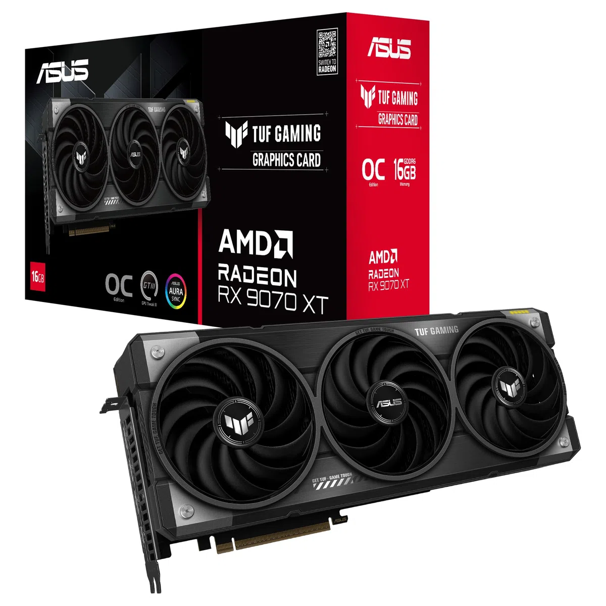 ASUS TUF Gaming Radeon RX 9070 XT OC Edition 16GB GDDR6 - Tarjeta gráfica (PCIe 5.0, HDMI/DP 2.1, 3.125 Ranuras, Grado Militar, Revestimiento PCB, Ventiladores axial-Tech)