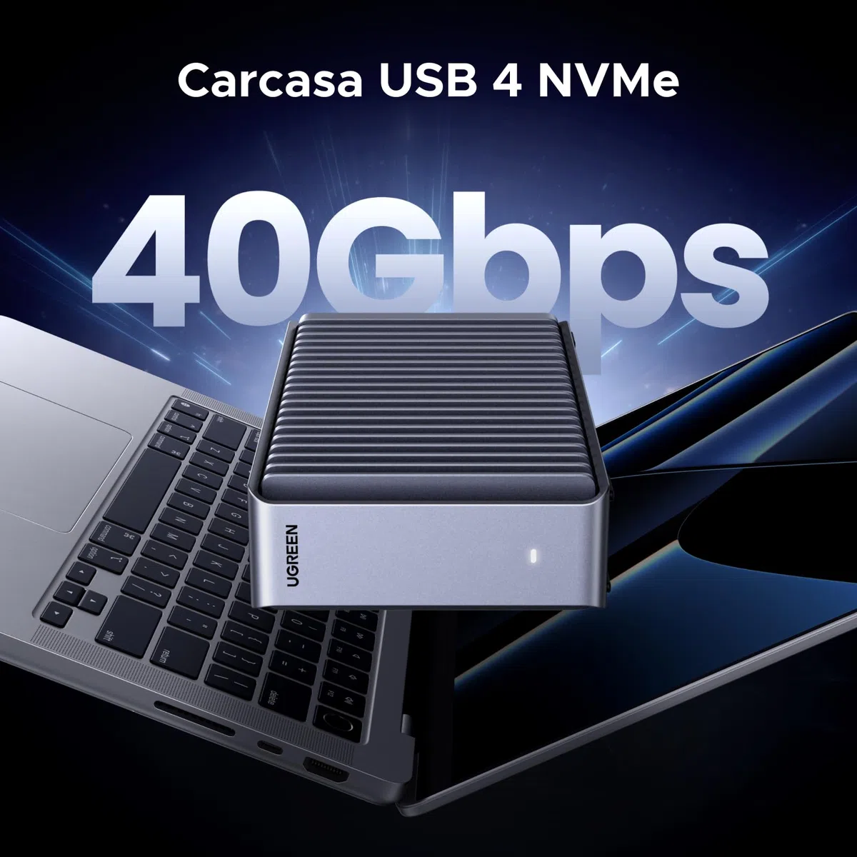 UGREEN Carcasa M2 NVMe SSD de 40Gbps, Recintos USB 4 Compatible con Thunderbolt 4/ 3, Adaptador de Disco Duro Externo de Aluminio para Mac OS/Windows/Linux
