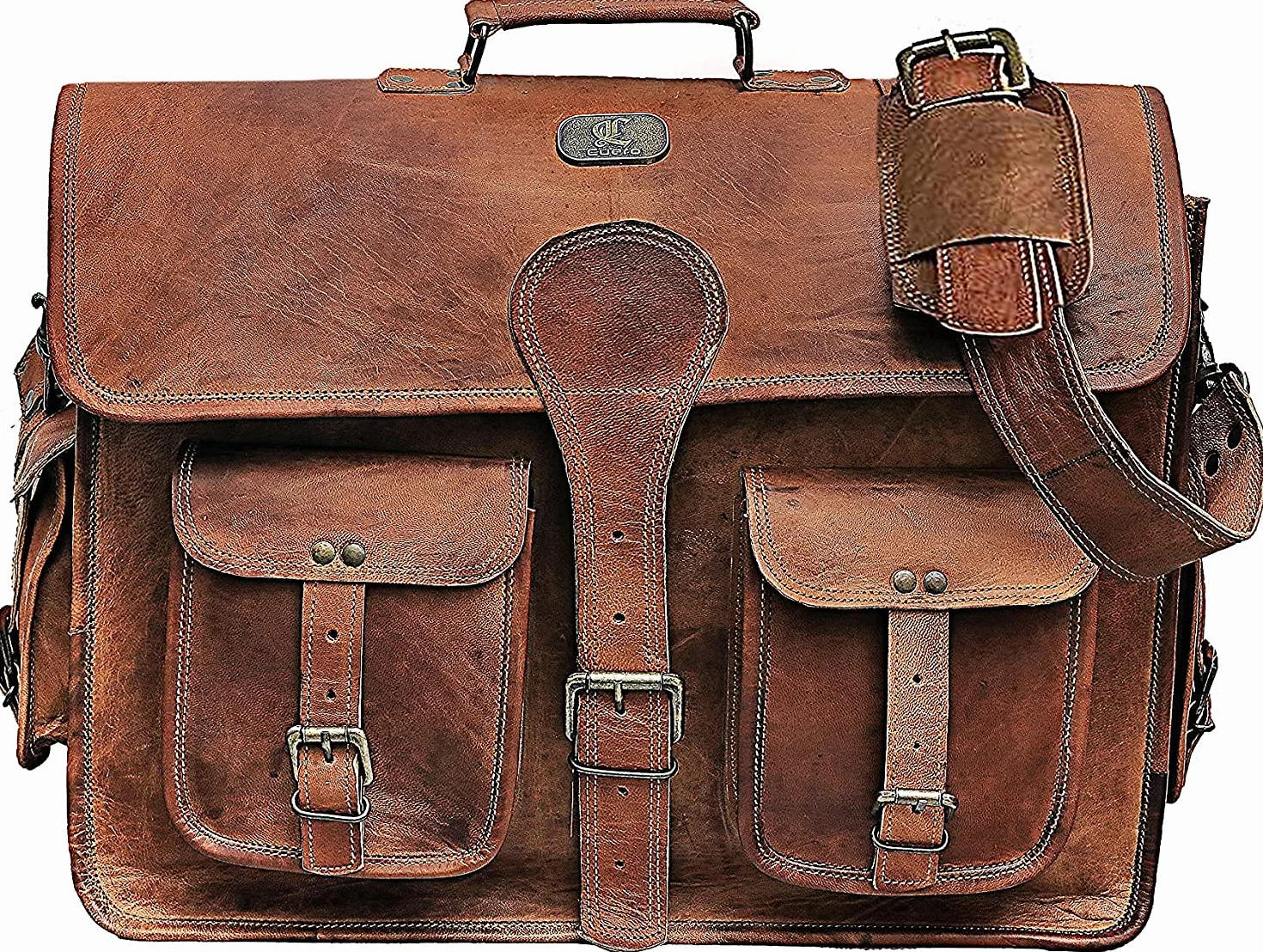 DHK - Maletín de piel vintage hecho a mano de 18 pulgadas para hombre