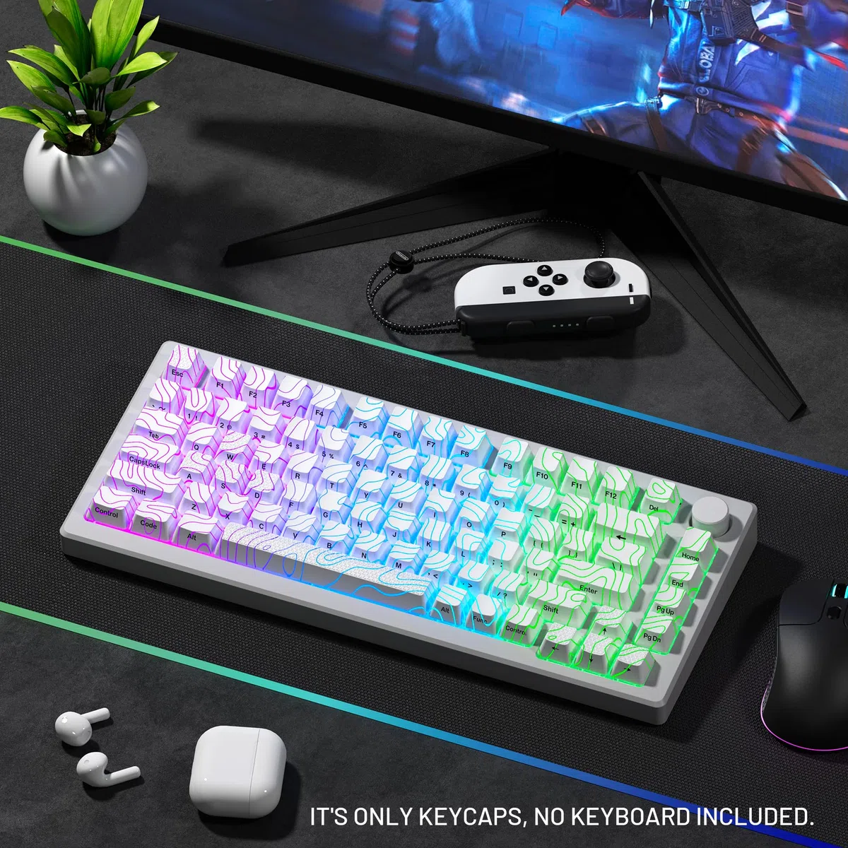 HITIME XVX - Teclas Brillantes con tecnología IMD, Teclas Personalizadas 60 75 100 por ciento, Juego de Tapas Blancas de Perfil OEM, 118 Teclas Laterales Impresas para Teclado mecánico, topográfico