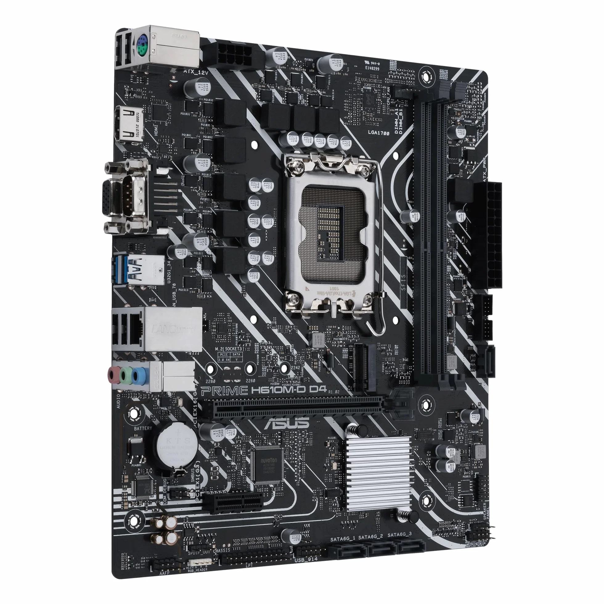 ASUS Prime H610M-D D4 - Placa Base mATX Intel H610 LGA 1700 (RAM DDR4, PCIe 4.0, M.2, Ethernet de 1 GB Realtek, HDMI, D-Sub, USB 3.2 Gen. 1, SATA 6 Gbps, Puerto COM, Conectores LPT y RGB)