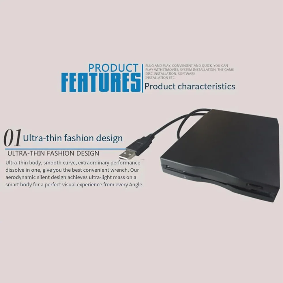 Unidad de Disquete USB 2.0 Lector de Disquete Externo Portátil de 3,5 Pulgadas Diseño Liviano y Ultradelgado para PC Portátil