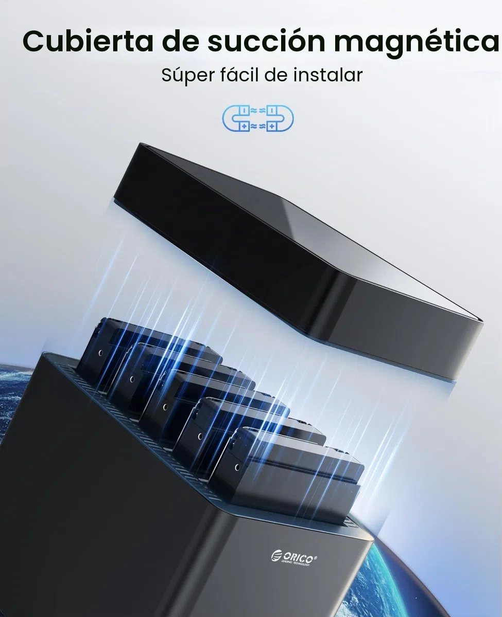 ORICO 5 Bahias Docking Station Type C Carcasa magnética de Disco Duro de 3,5" para el Disco Duro Externo SATA SATA3.0 5x18TB con Adaptador 12V6.5A Compatible con Windows/Mac