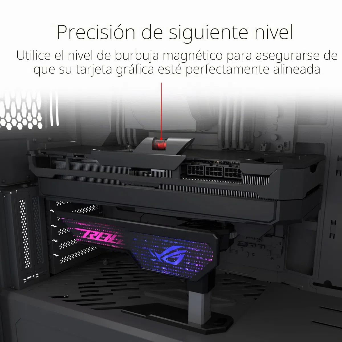 ASUS ROG Herculx - Soporte para Tarjetas gráficas (Instalación sin Herramientas, Nivel de Burbuja magnética incluida, Integridad Estructural para Las gráficas más Pesadas, 72-128mm, Aura Sync) Negro
