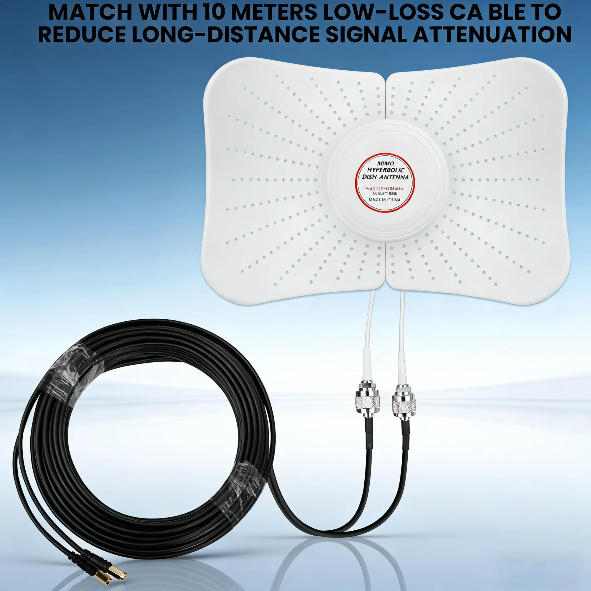 Antena 5G LTE 4G Exterior Antena Doble polarización WiFi Antenne 600-6000MHz, Ganancia hasta 12 dBi Compatible con Router Ante-na MIMO SMA / 2 x TS9 Antenne, Cable de Baja Perdida 10 Metros